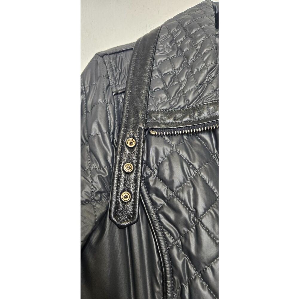 Dolce & Gabbana Moto Jacket Womens 42 Black Nylon Quilted Zip Leather Biker Edgy - Picture 7 of 8